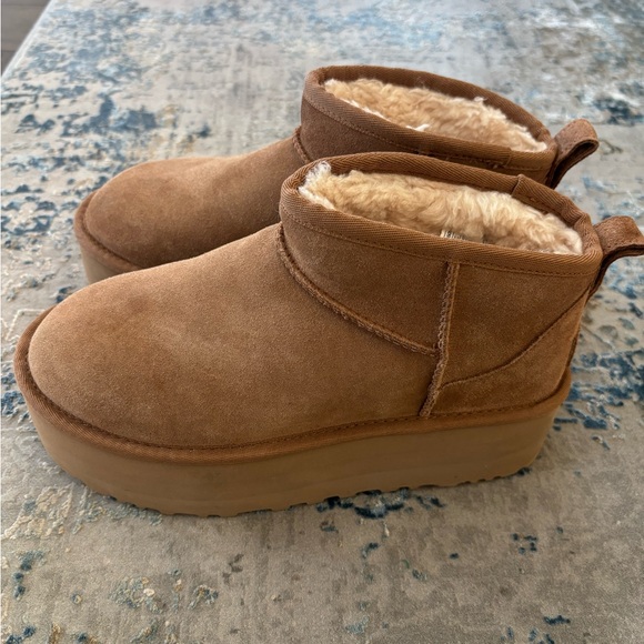 Ugg Classic Ultra Mini Maxi Curly Suede Ankle Boots Tan Ugg UGG Tan Ankle Boots